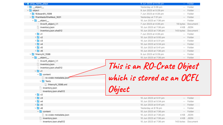 Slide: 19 This is an RO-Crate Object which is stored as an OCFL Object