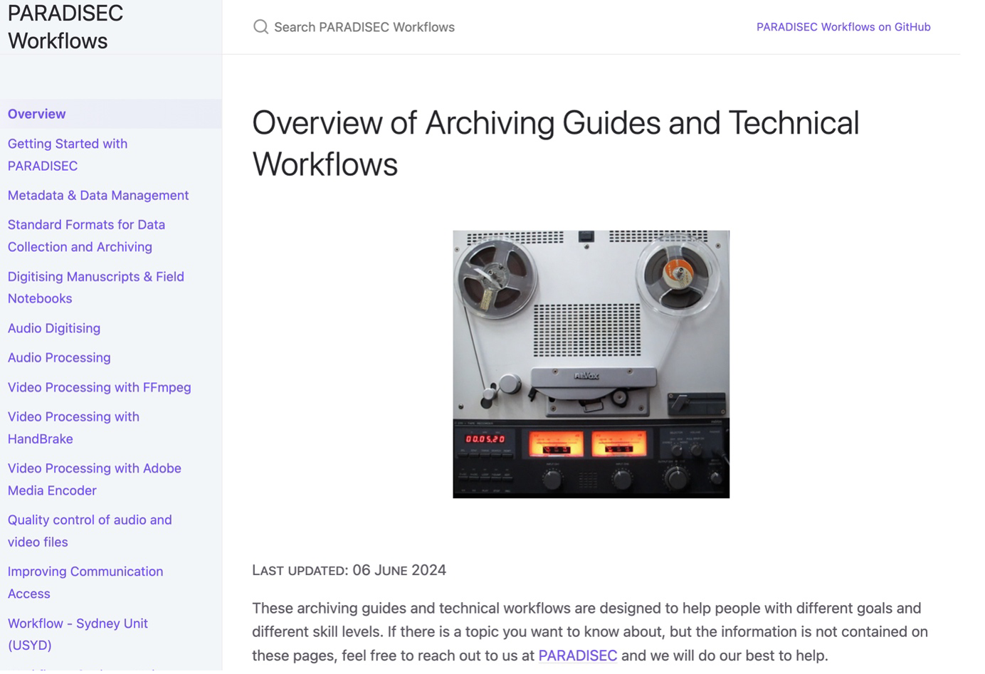 PARADISEC's Archiving Guides and Technical Workflows Overview Page PARADISEC's Archiving Guides and Technical Workflows Overview Page