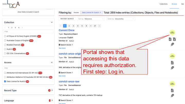 Slide: 17 Portal shows that accessing this data requires authorisation. First step: Log in.