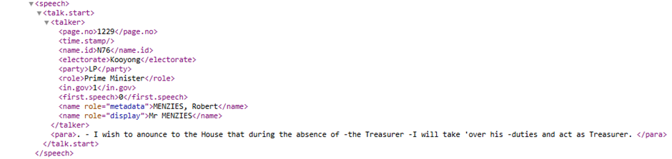 Sample of Hansard in XML format.