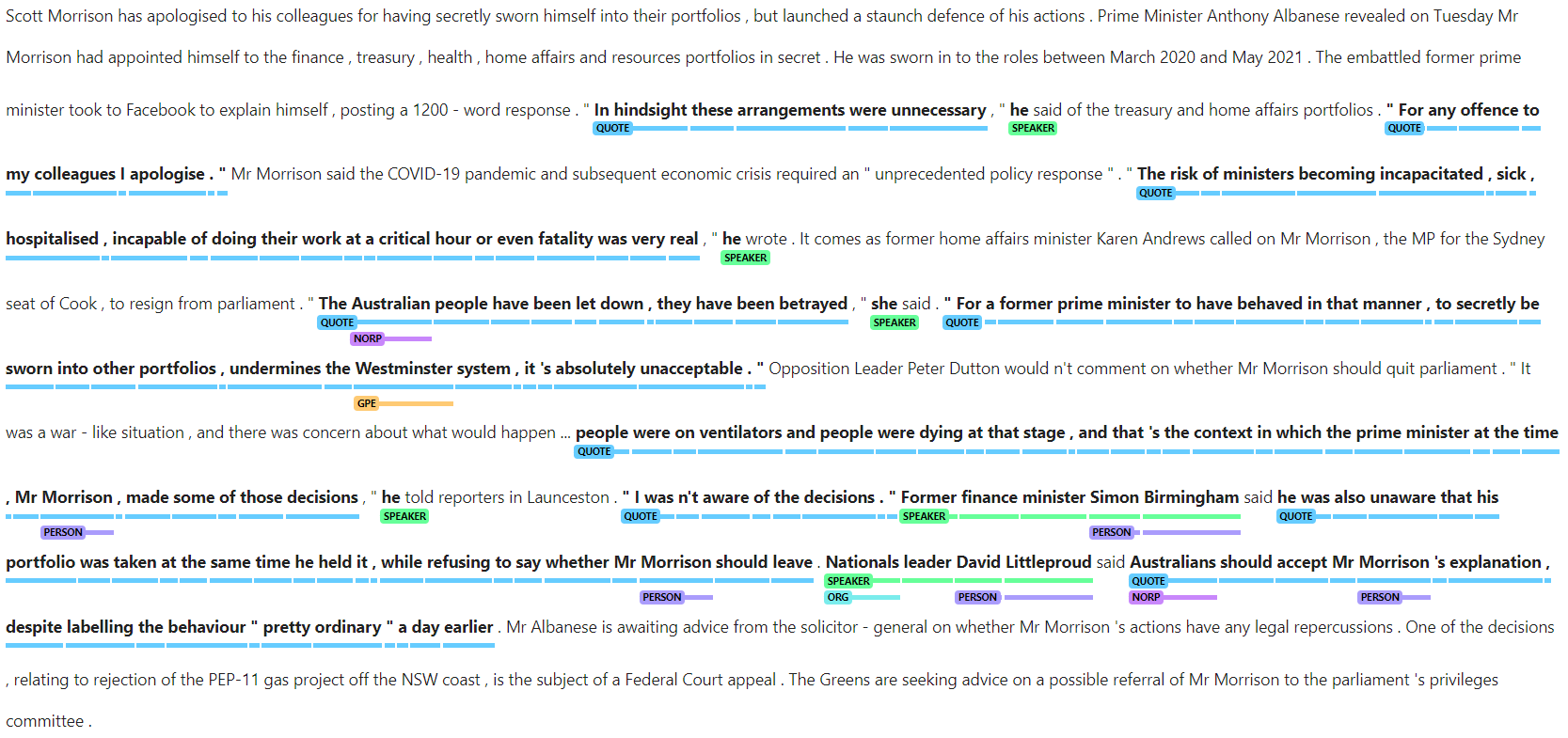 Introducing the Quotation Tool: Extracting quotes and entities from newspaper articles