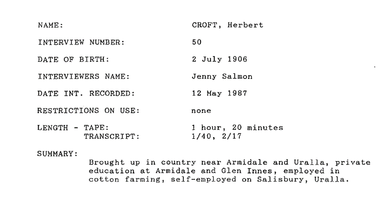 Sample demographic information: Bicentennial Oral History Project Sample demographic information: Bicentennial Oral History Project