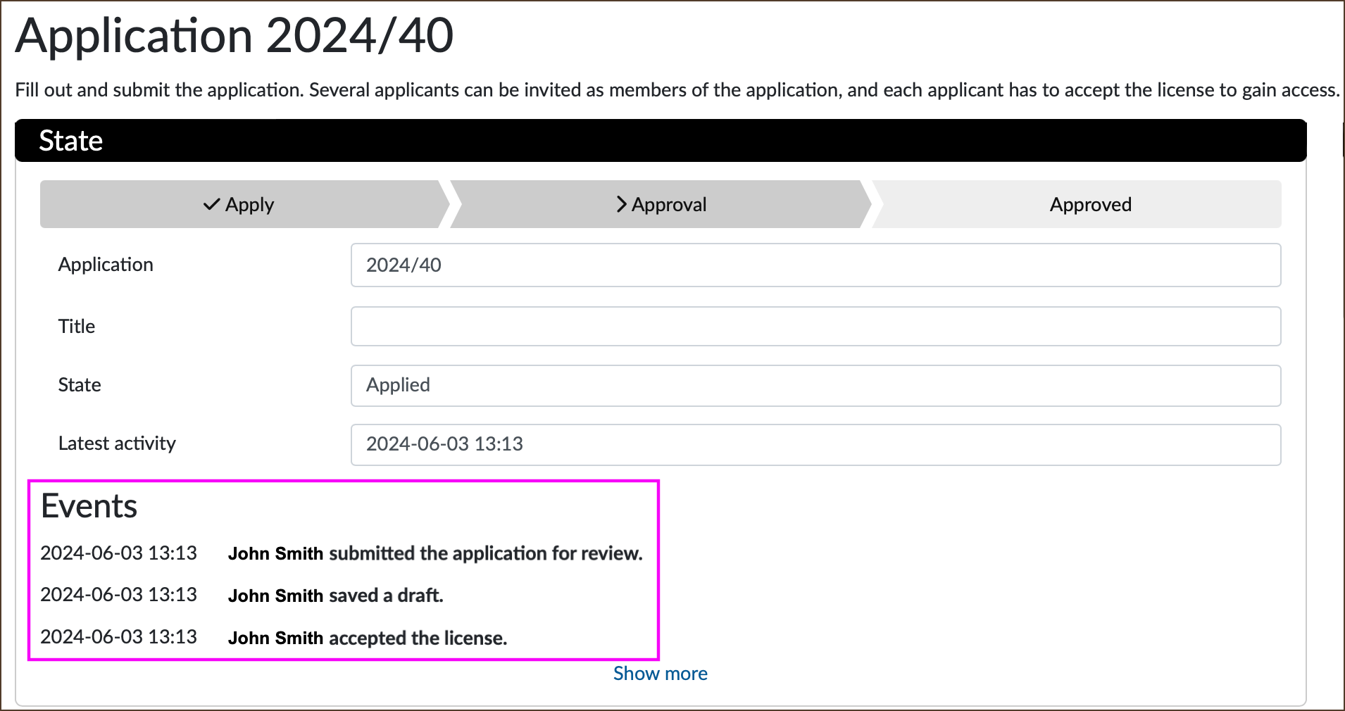 REMS: Application Record with Events History REMS: Application Record with Events History