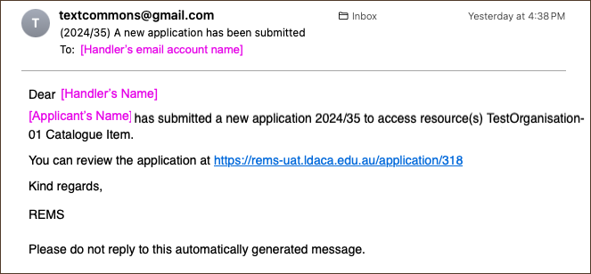 REMS: New License Application Email REMS: New License Application Email